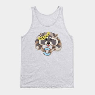 Raccoon sweet tooth with donut in a wreath of sunflowers. Tank Top